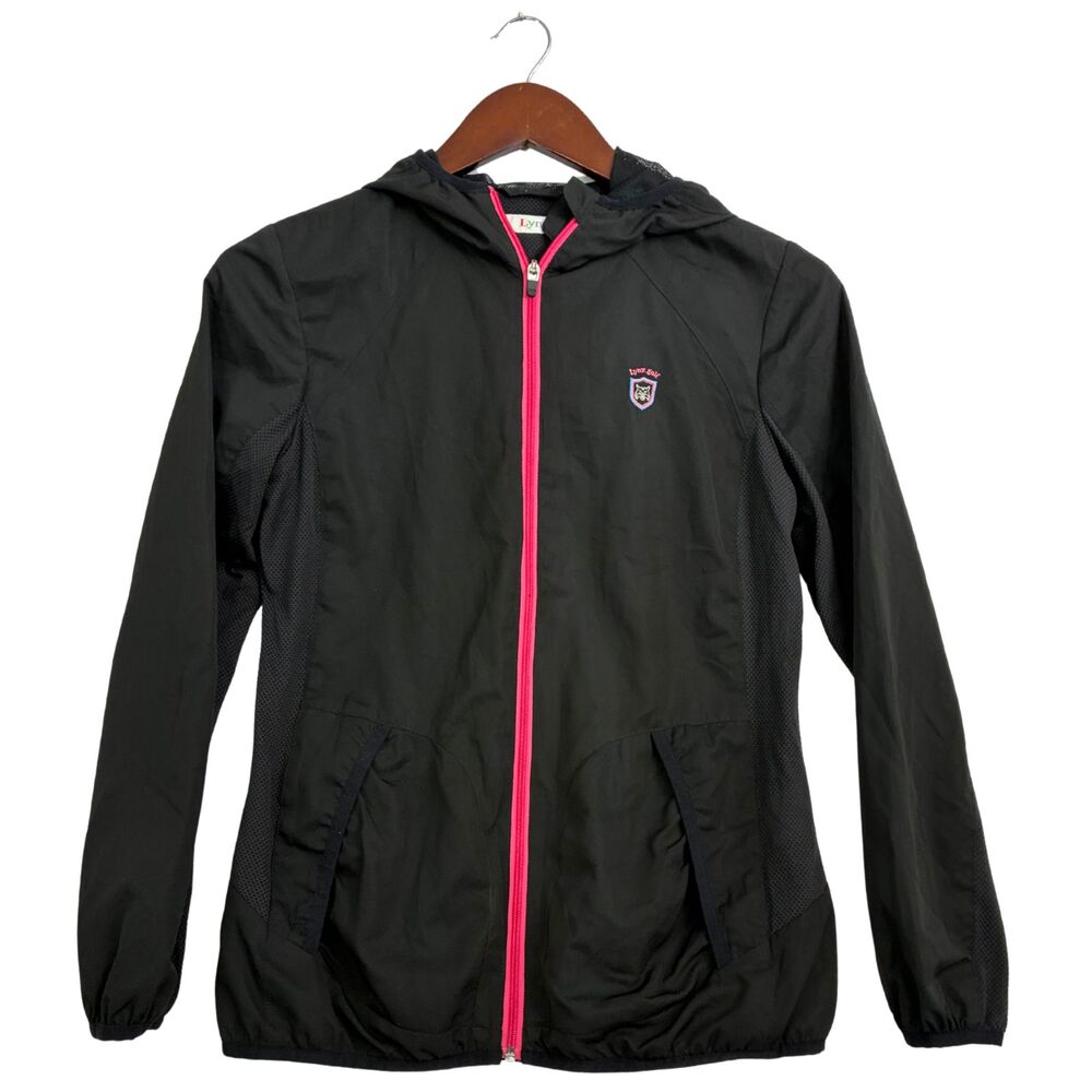 Lynx Sports Womens S Black Hooded Windbreaker Jacket Pink Zip Mesh Athletic